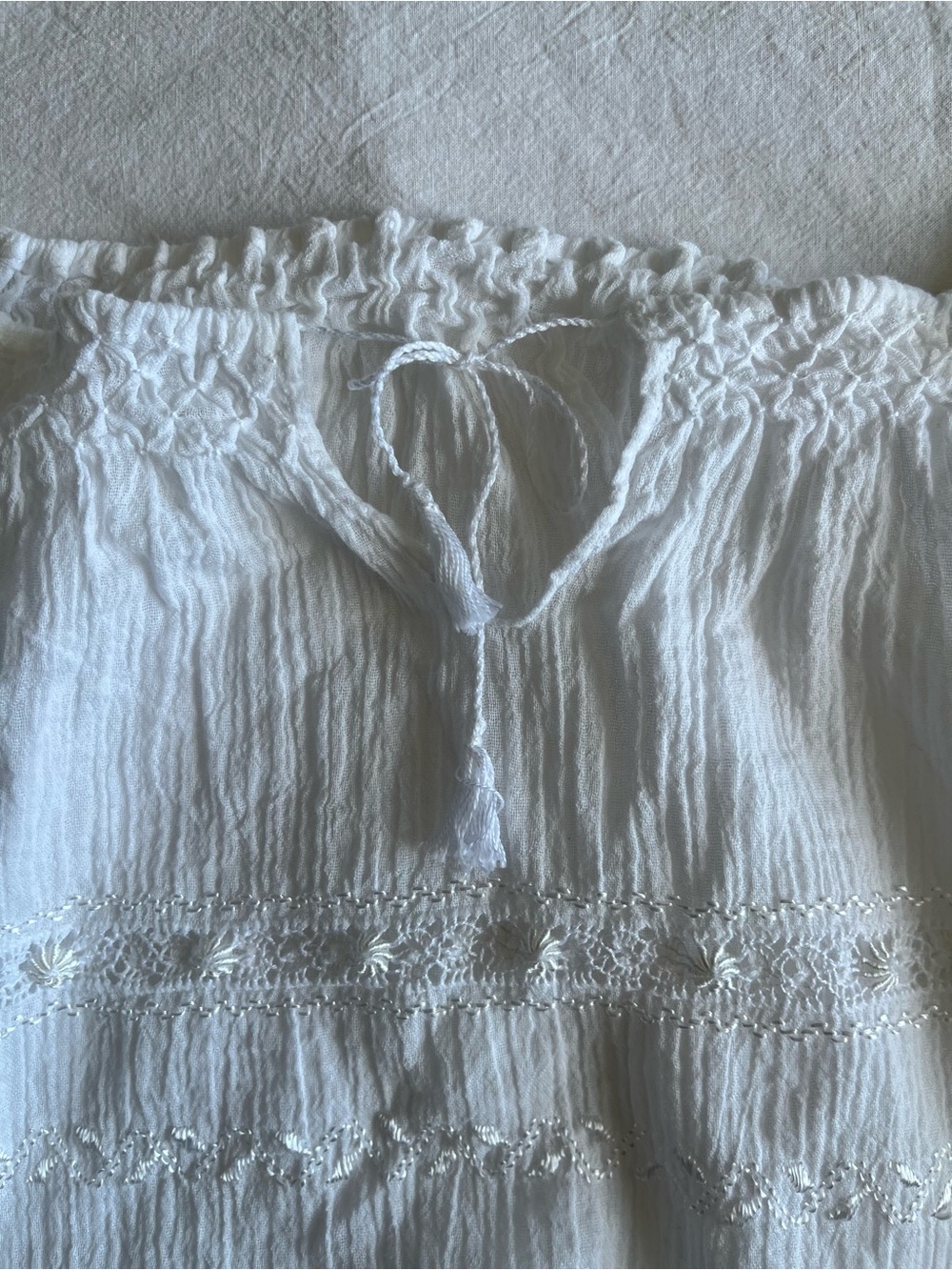 Boho White Cotton Gauze Peasant Blouse Lace Trim Size S Romantic Shabby Chic - Picture 10 of 15
